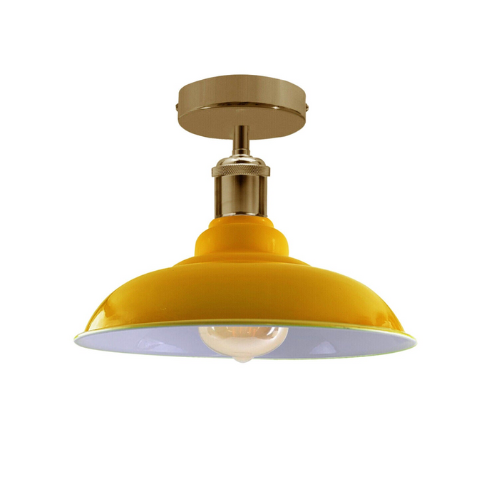 Industrial Flush Ceiling Light | April | Metal Shade | Yellow