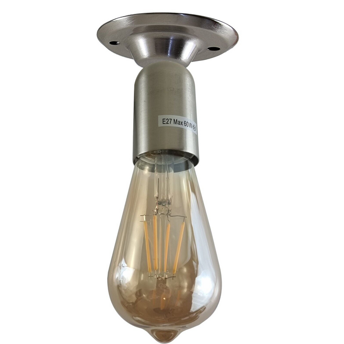 Vintage lamphouder | Bruce | E27 Lampvoet | Metaal | Satijn nikkel