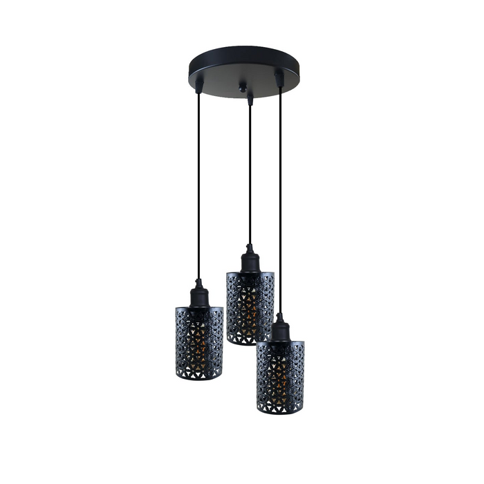 Vintage clusterhanglamp | Ramón | Metalen kap | Zwart