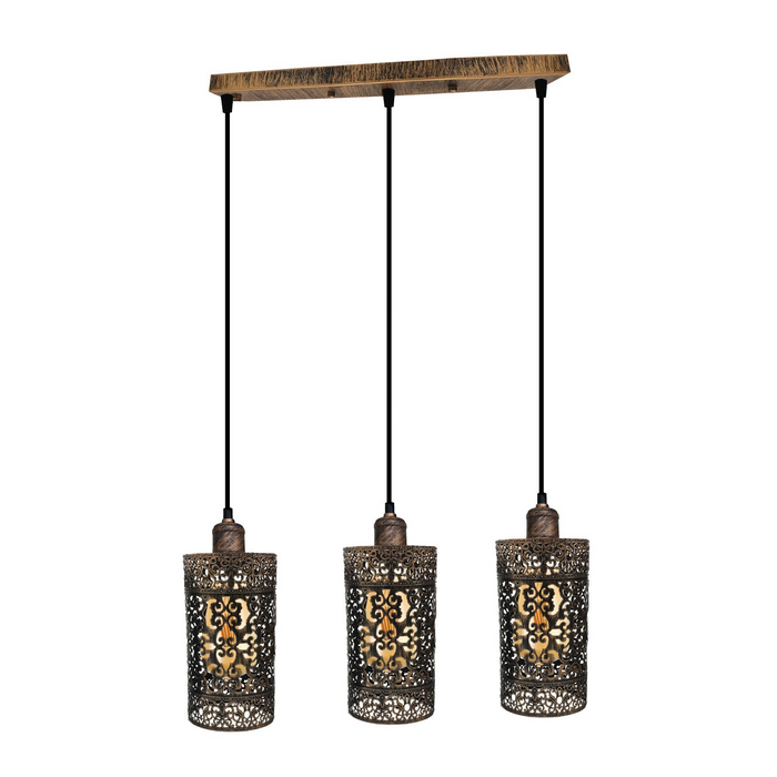 Vintage hanglamp | Altviool | Metalen kap | Geborsteld koper | 3-weg