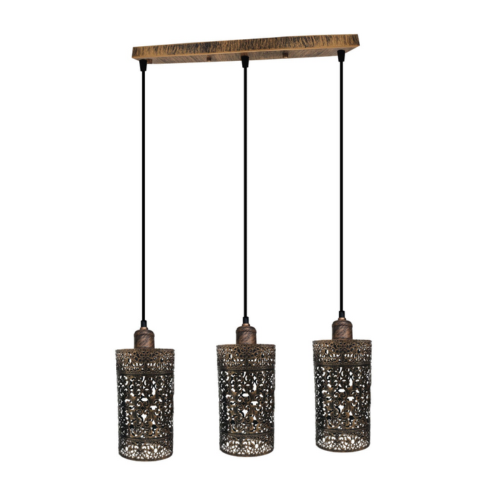 Vintage hanglamp | Altviool | Metalen kap | Geborsteld koper | 3-weg