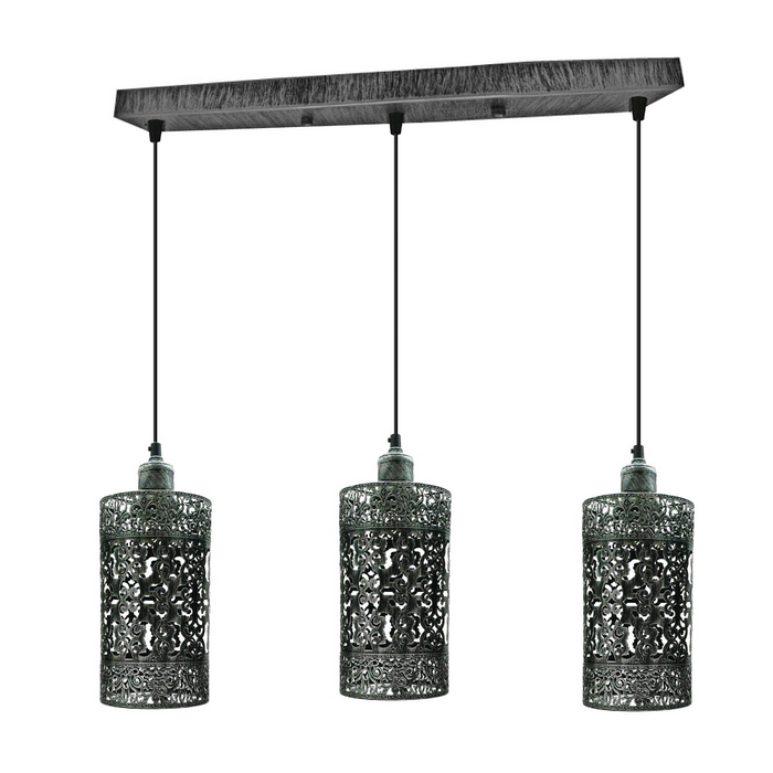 Vintage hanglamp | Altviool | Metalen kap | Geborsteld zilver | 3-weg