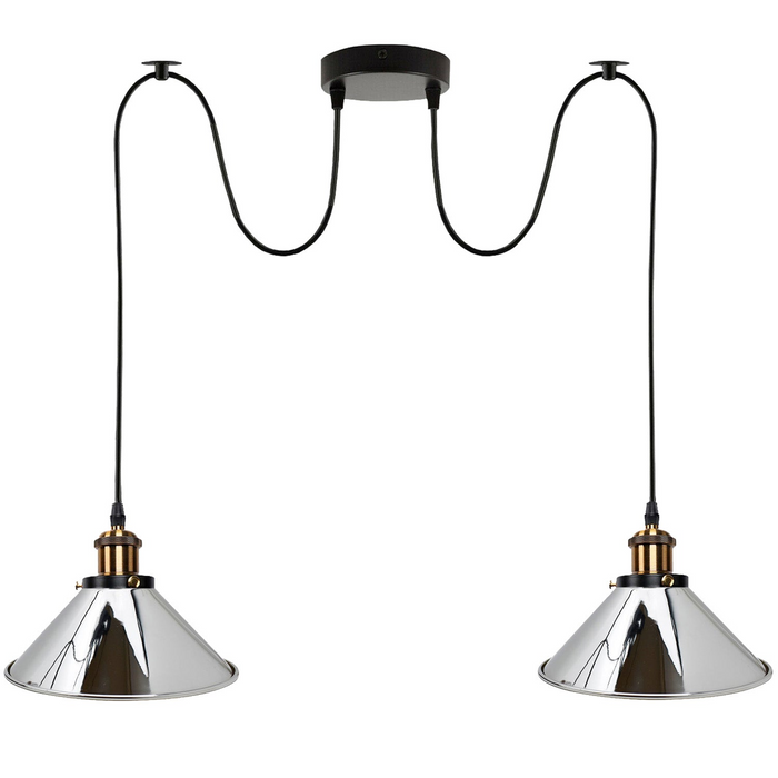 Vintage hanglamp | Ursa | 2-weg | Metalen kap | Chroom