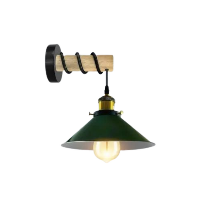 Vintage wandlamp | Tara | Houten basis | Metalen kegel | Groente