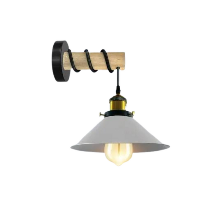 Vintage wandlamp | Tara | Houten basis | Metalen kegel | Wit