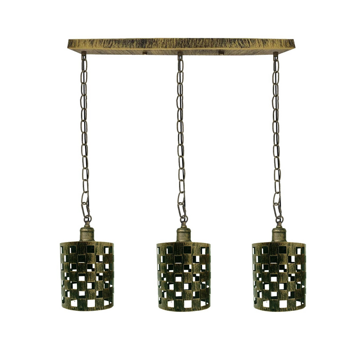 Vintage hanglamp | Tessa | Metalen kap | Groen Messing | 3-weg