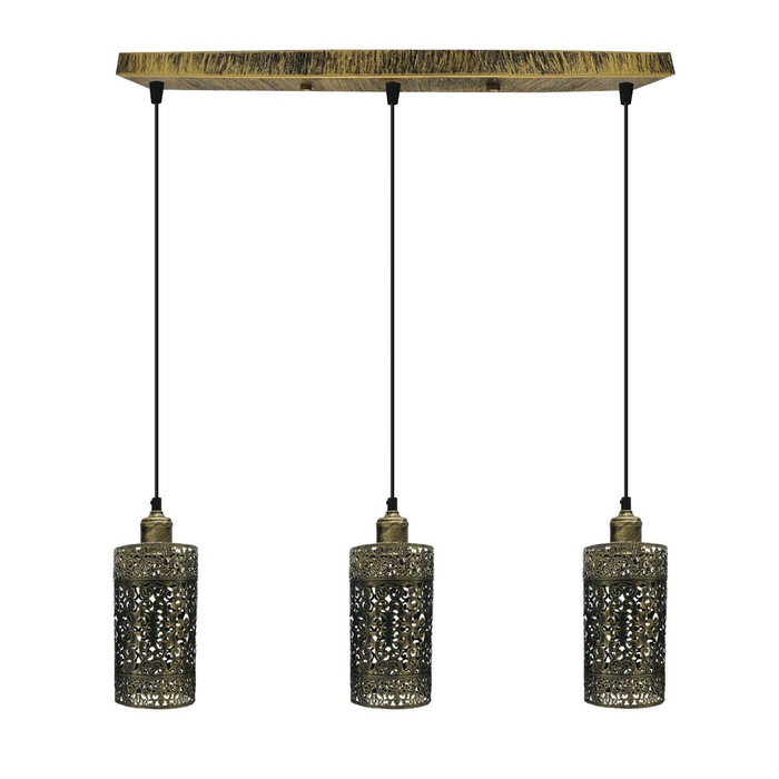Vintage hanglamp | Altviool | Metalen kap | Geborsteld messing | 3-weg