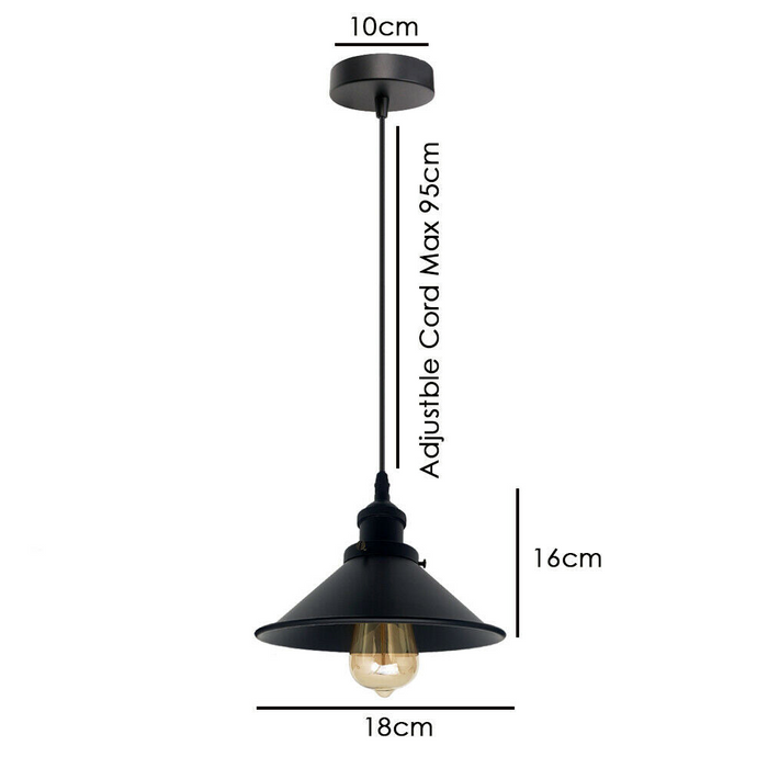 Industriële hanglamp | Osmond | Metalen kegel | 1-weg | Zwart