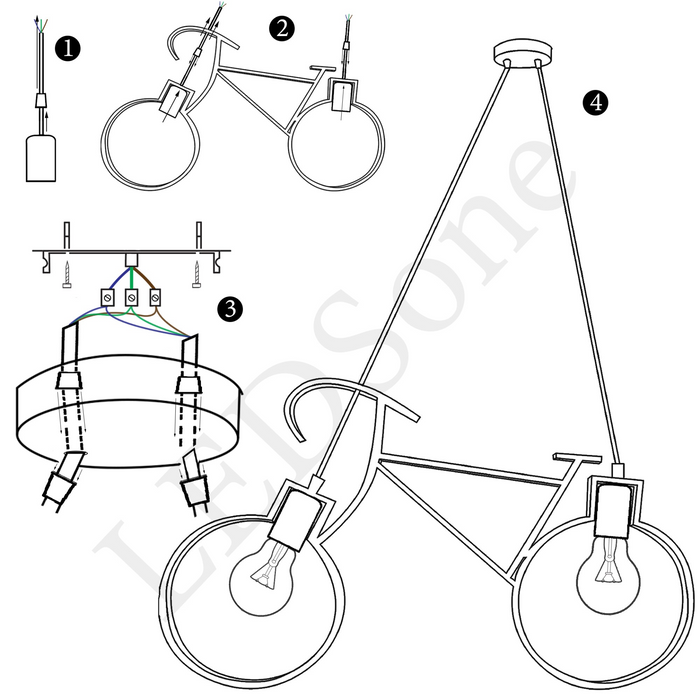 Moderne hanglamp | Vivian | Metalen fietsstijl | 2-weg | Zwart