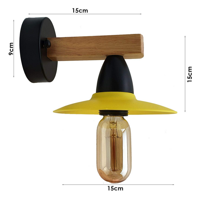 Vintage wandlamp | Erik | Houten basis | Gele schaduw