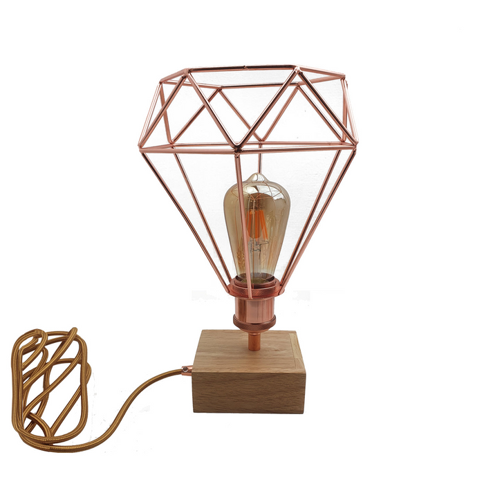 Vintage tafellamp | Ines | Houten basis | Rosé goud