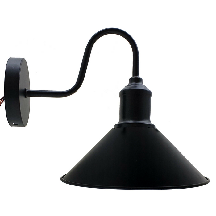 Retro-wandlamp | Gabe | Metalen kegel | Zwart gekleurd 