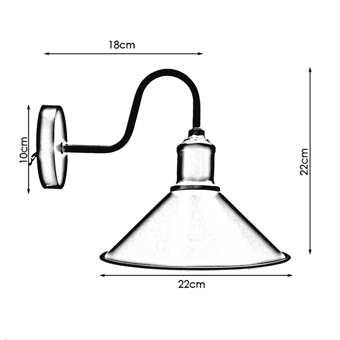 Retro-wandlamp | Gabe | Metalen kegel | Rood gekleurd 