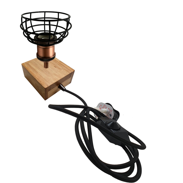 Retro Table Lamp | Abby | Wooden Base | Black and Copper