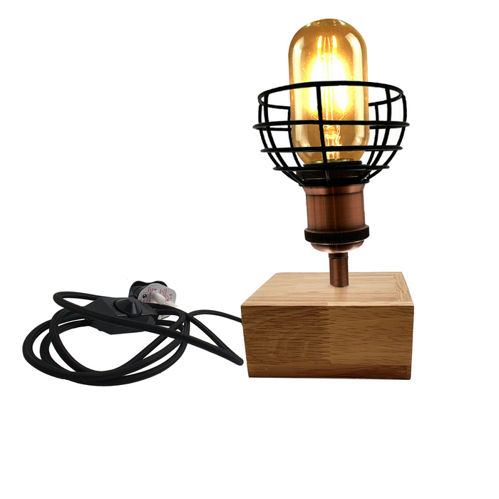 Retro tafellamp | Ab | Houten basis | Zwart en koper