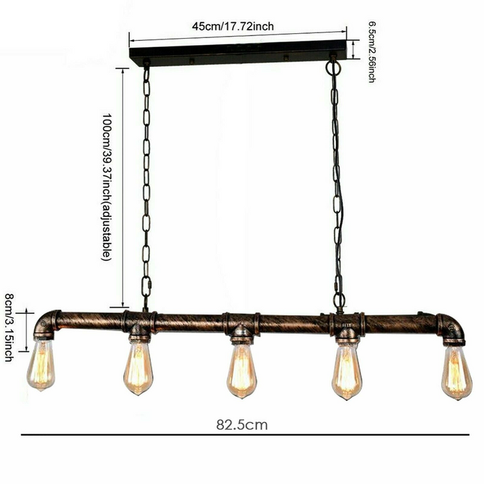 SteamPunk-plafondlamp | Xander | Pijplichtbalk | 5 manier