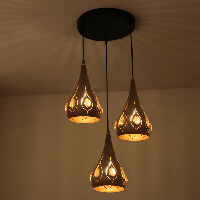 Vintage clusterhanglamp | Ro | Metalen kooilamp | 3-weg | Zwart