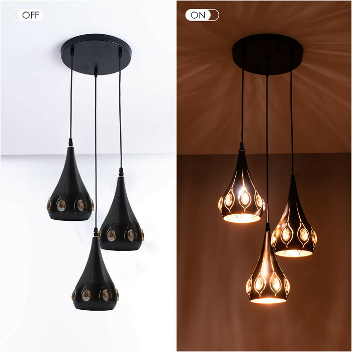Vintage clusterhanglamp | Ro | Metalen kooilamp | 3-weg | Zwart