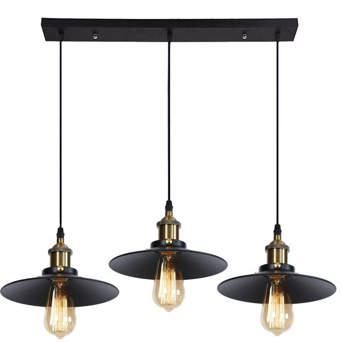 Vintage hanglamp | Uma | Metalen kap | 3-weg | Zwart 