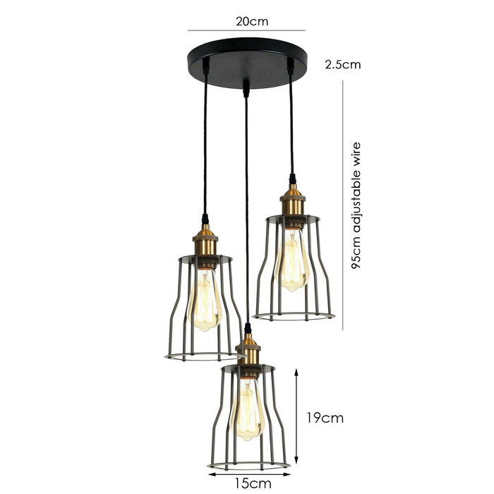 Vintage hanglamp | Ophelia | Kooilicht | Zwart | 3-weg