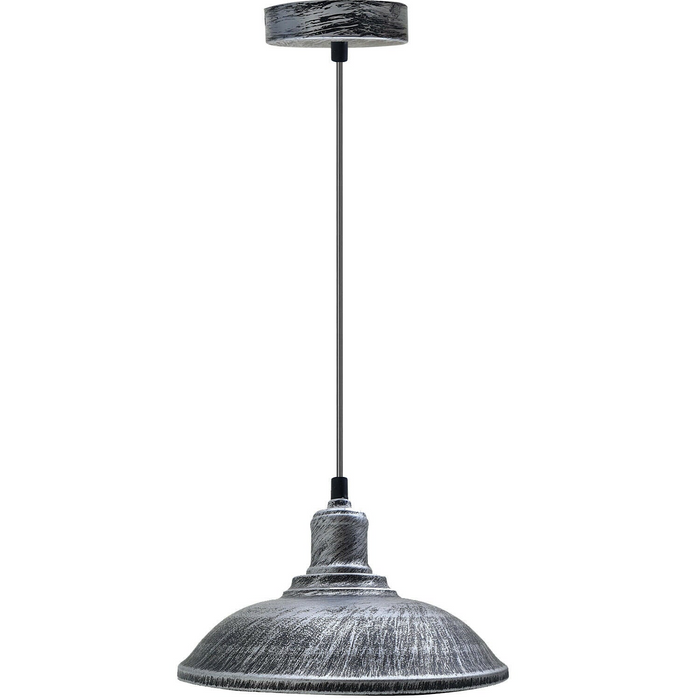 Industrial Pendant Light | Rico | Metal Shade | 1 Way | Brushed Silver