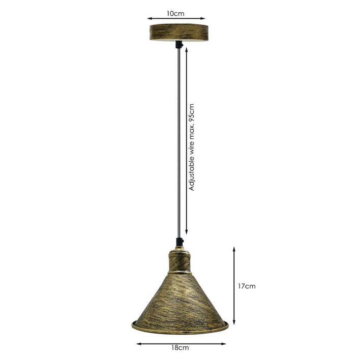 Industrial Pendant Light | Portia | Metal Cone | 1 Way | Brushed Gold