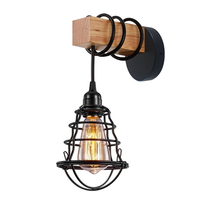 The Wooden Black Cage Wall Light