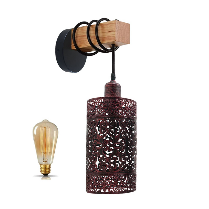 Vintage wandlamp | Gina | Houten basis | Rustiek rood