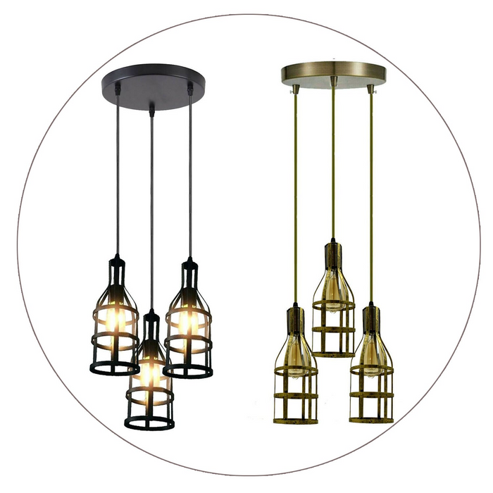 Industriële hanglamp cluster | Perry | Kooilicht | 3-weg