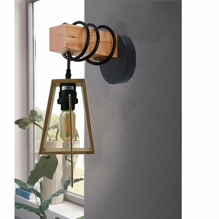Vintage wandlamp | Issa | Houten basis | E27 Lampvoet