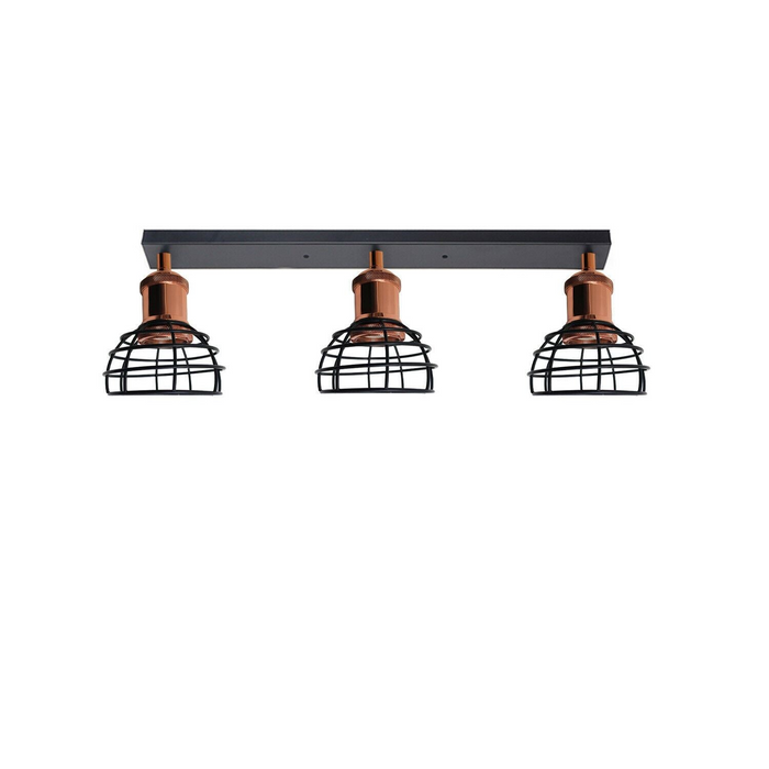 Kooi-plafondlamp | Dina | Vintage-stijl | 3-weg | Roségoud en zwart