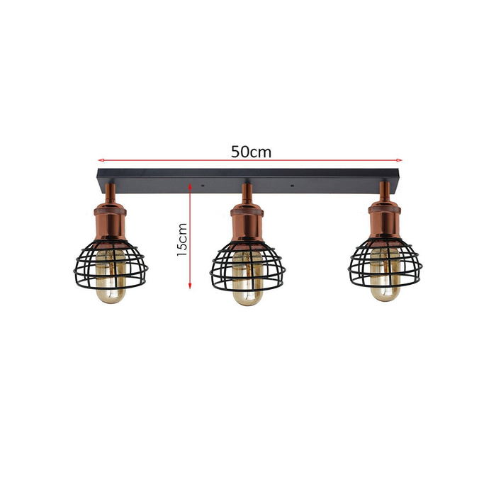 Cage Ceiling Light | Dina | Vintage Style | 3 Way | Rose gold and Black