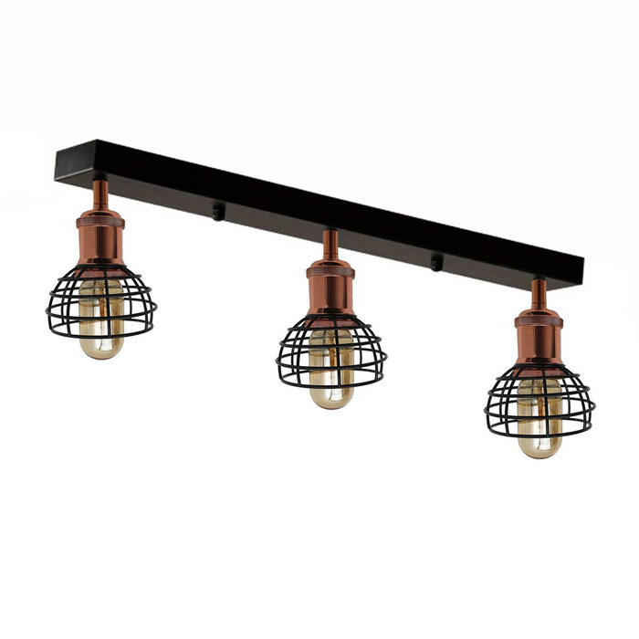 Kooi-plafondlamp | Dina | Vintage-stijl | 3-weg | Roségoud en zwart