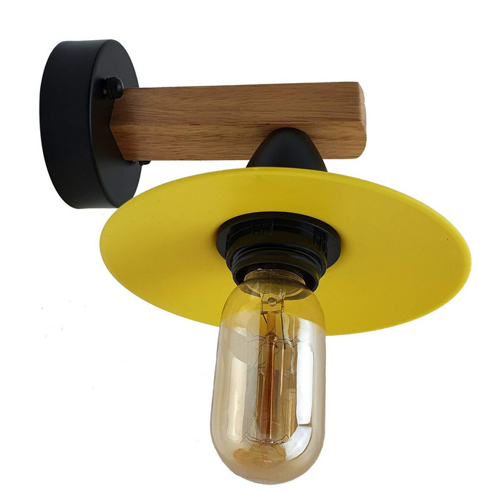 Vintage wandlamp | Erik | Houten basis | Gele tint | 2 stuks