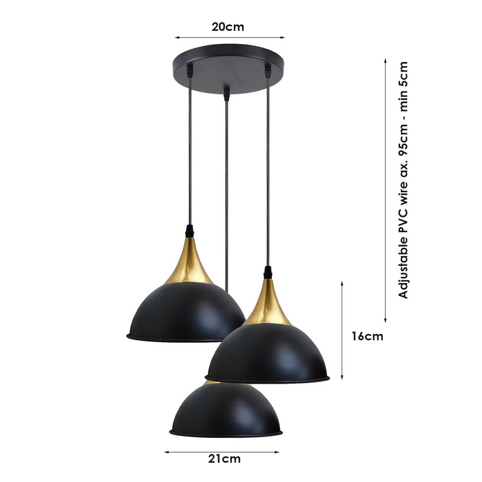 Modern Cluster Pendant Light | Orla | Metal Dome | 3 Way | Black