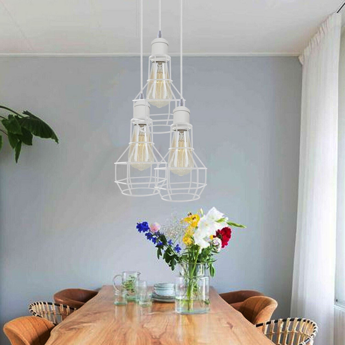 Industrial Pendant Light | Raul | Cage Light | 3 Way | White