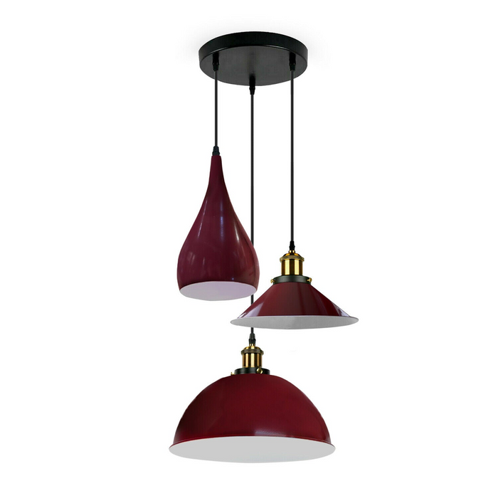 Moderne clusterhanglamp | Titus | Metalen kap | 3-weg | Bourgondië 