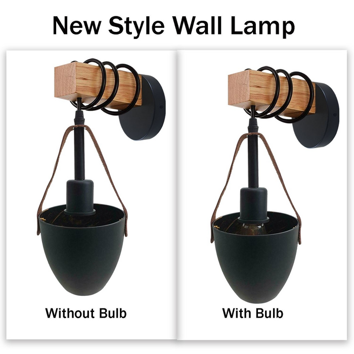 Vintage wandlamp | Hulst | Houten basis | Zwart metaal