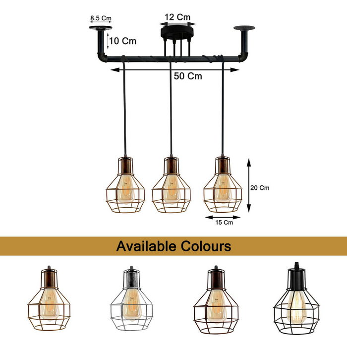 Industriële hanglamp | Phoebe | Kooilicht | 3-weg | Mat zwart