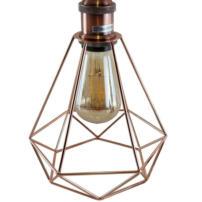 Cage Ceiling Light | Edie | Vintage Style | Rose Gold and Copper
